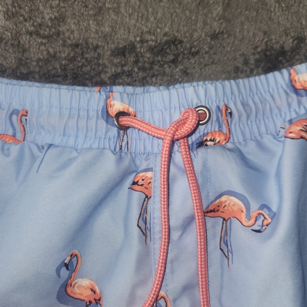 CLUB ROOM LIGHT BLUE Mens XL 38-40 7" FLAMINGO PRINT SURF SWIM TRUNKS SHORTS